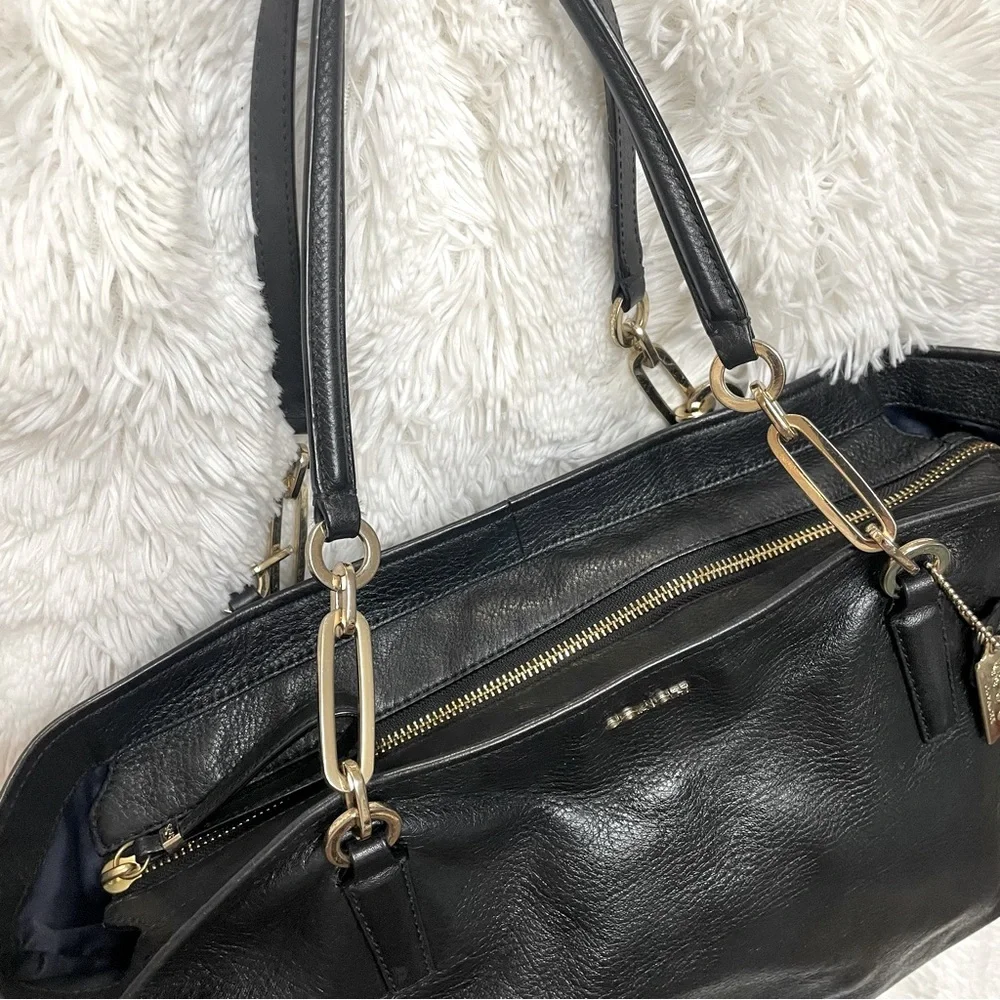 Vintage ❤️ Coach Soft Pebbled Leather Black & Gold Classic Shoulder Tote Bag EUC - Picture 9 of 14